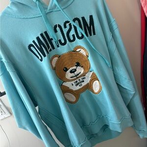 Moschino Light Blue Teddy Patch Crewneck Hoodie
